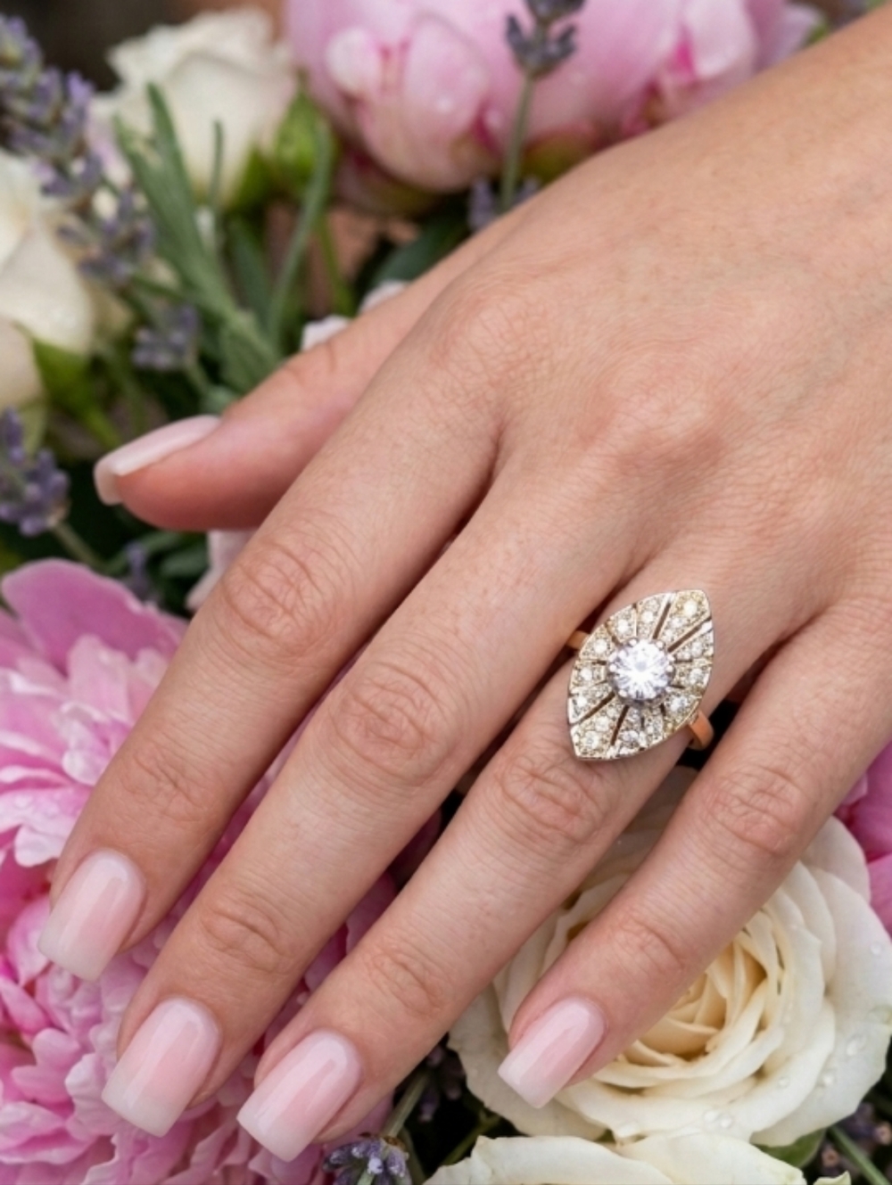 18K Gold Plated CZ Marquise Ring Size 8.75